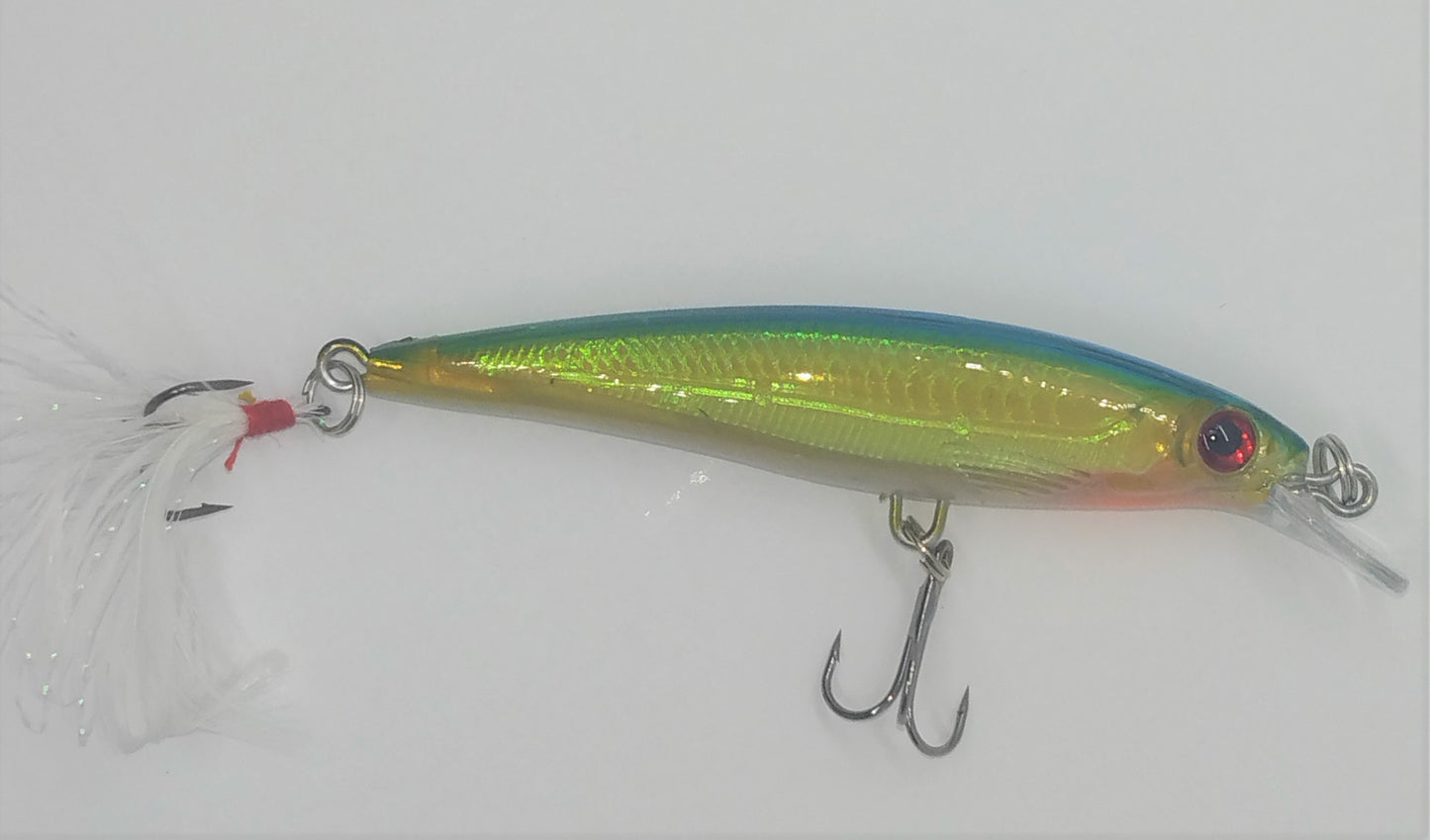 Minnow - Green Back With Flash Feather Teaser Tail