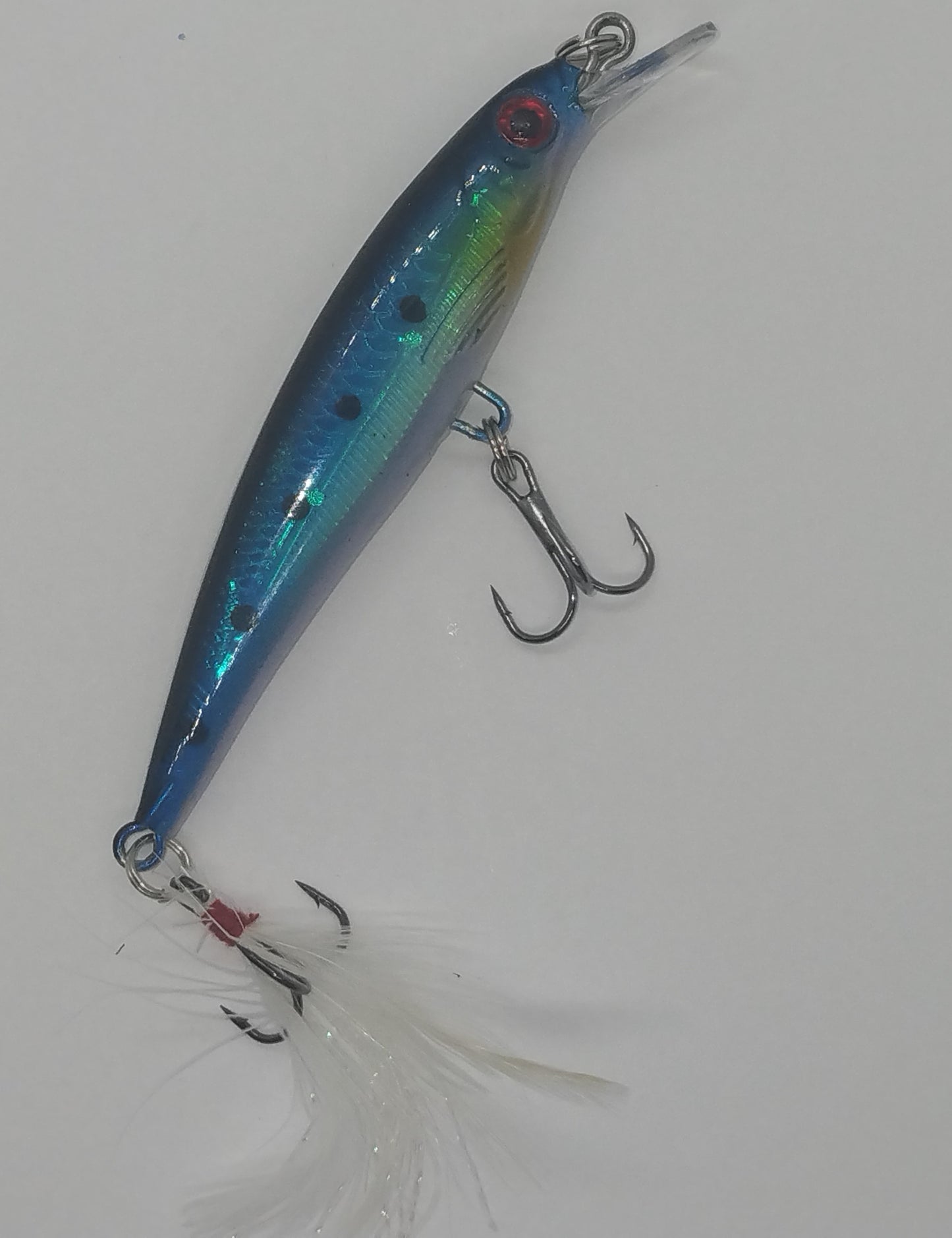 Minnow - Spotted Blue With Flash Feather Teaser Tail