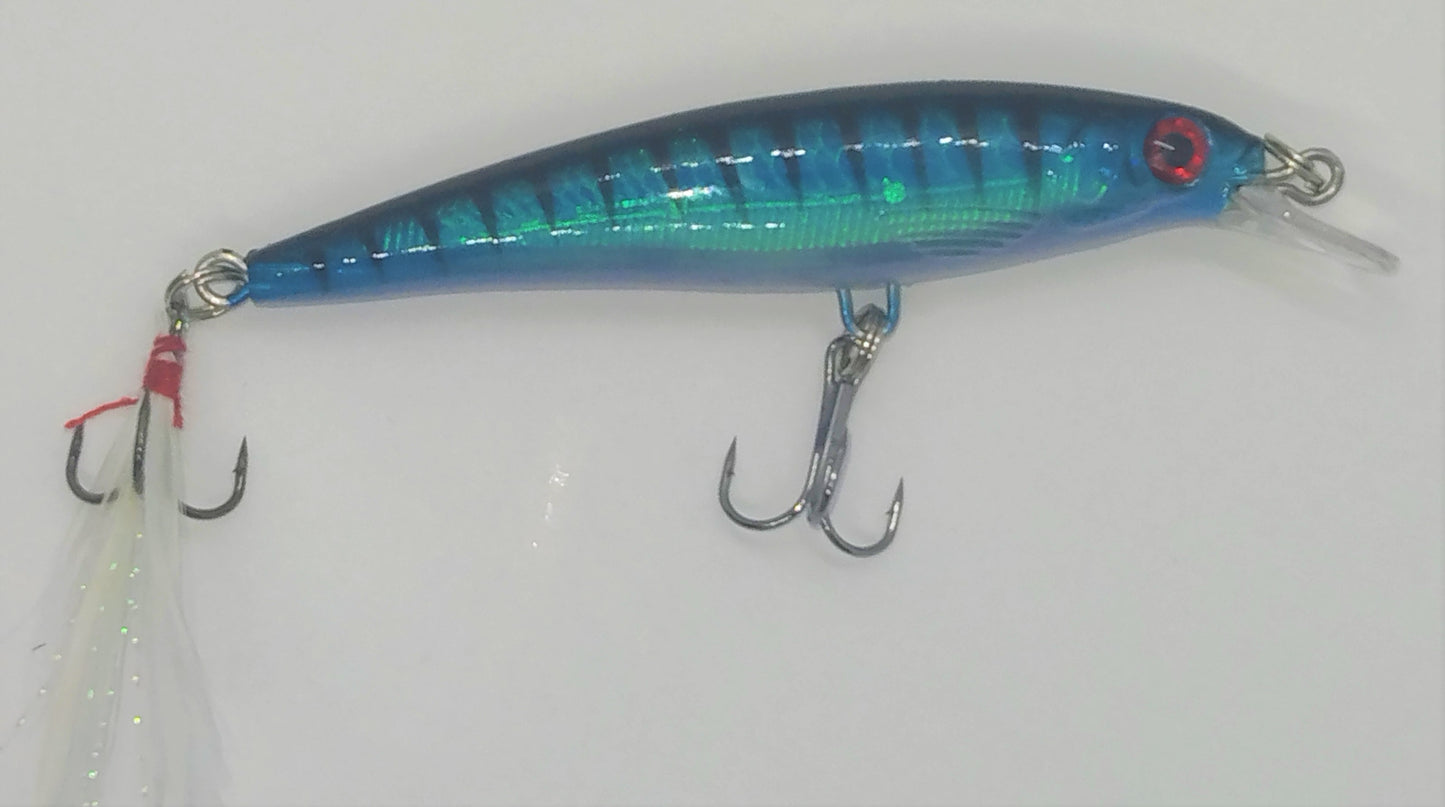 Minnow - Blue Tiger With Flash Feather Teaser Tail