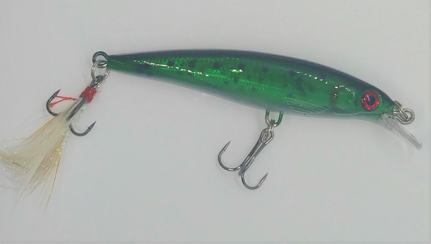 Minnow - Green With Flash Feather Teaser Tail